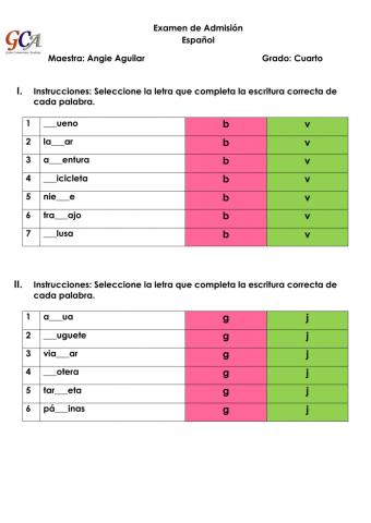 Examen de admisión (ortografía)