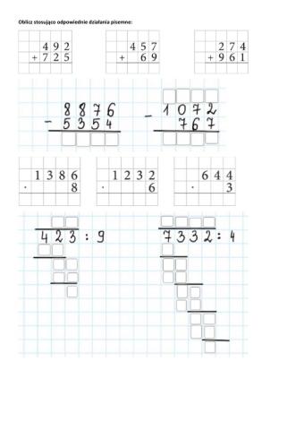 Działania pisemne  - sprawdzenie
