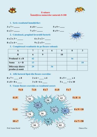 Evaluare Inmul'irea numerelor naturale 0-100