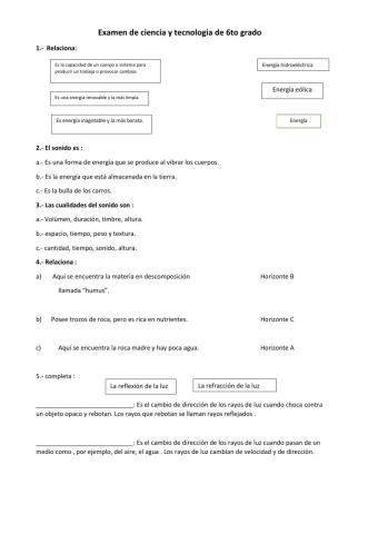 Examen de ciencia y tecnología 6to