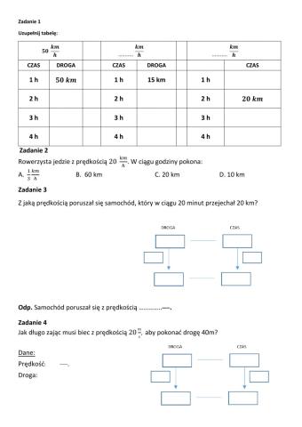 Powtórzenie wiadomości - droga, czas, prędkość klasa 6