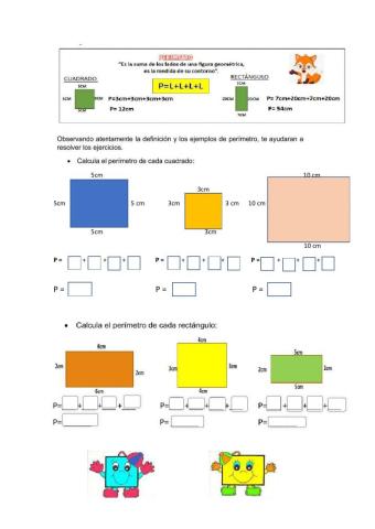 El perímetro del cuadrado y rectángulo