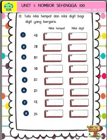 Unit 1: nombor sehingga 100