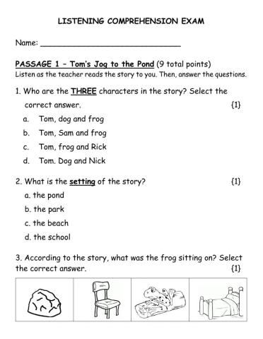 Grade 1 Listening Comprehension Christmas 2020 Exam