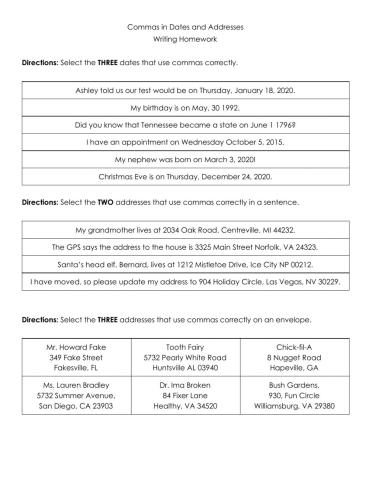 Commas in Dates and Addresses