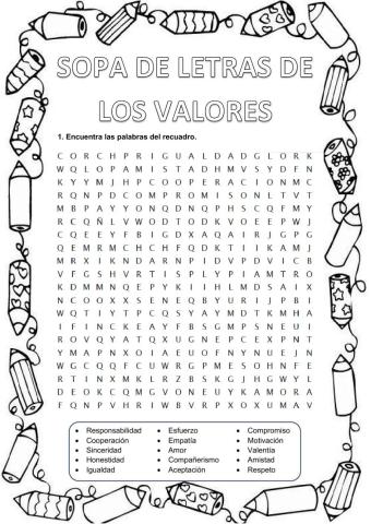 Sopa de letras de valores