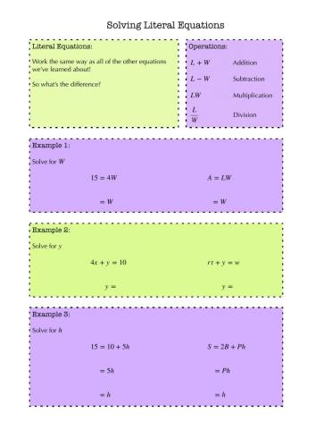 Solving Literal Equations Notes