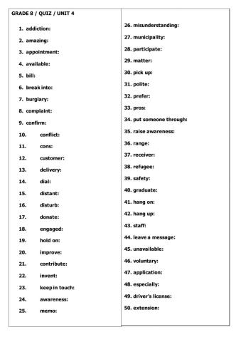 8th Grade, Unit 4, Quiz 2