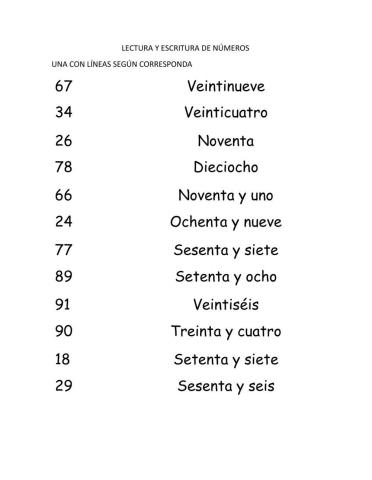 Lectura y escritura de números (DECENAS)