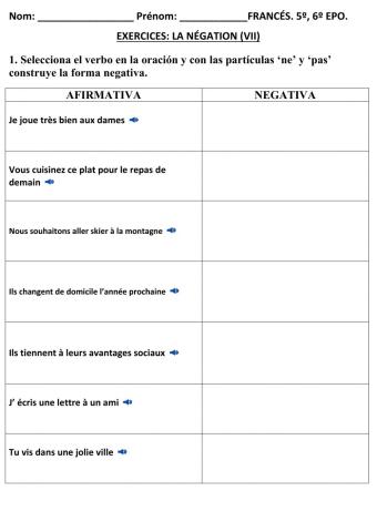 Ficha LA NEGACIÓN (VII) FRANCÉS