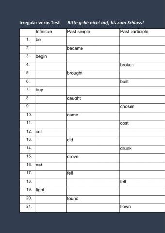 Irregular verbs Test