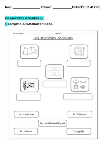 Ficha LES MATIÈRES SCOLAIRES (V)