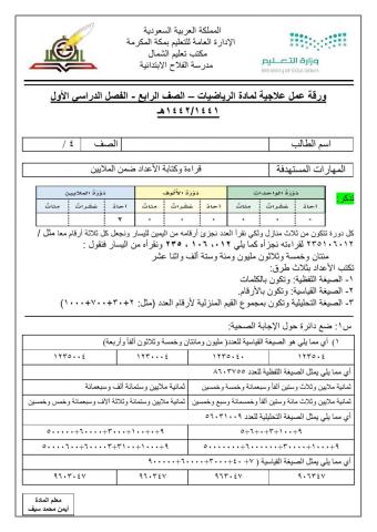 إثراء وفاقد تعليمي كتابة الأعداد علو الصيغ الثلاثة جديد