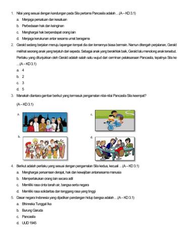 Soal PKn Kelas 6 Tema 1