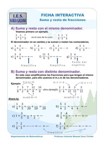 Fracciones sumar y restar