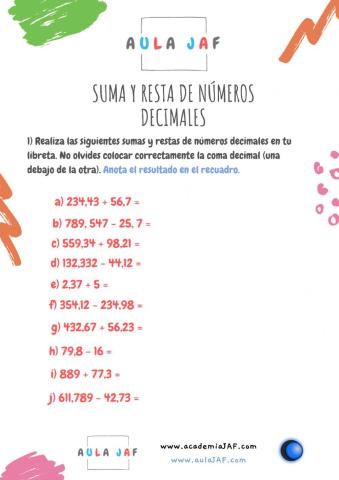 Sumar y restar números decimales - Suma y resta decimales