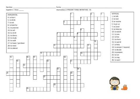 SP2 Basic Infinitives Crucigrama B