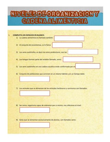 Niveles de organización y cadena alimenticia