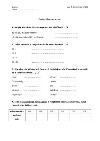 Klassenarbeit: Schritte International neu 1.1. Lektion 1-2.