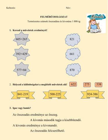 Összeadás, kivonás 1 000-ig