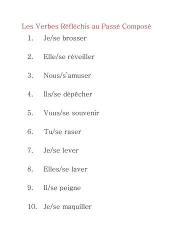 Les Verbes Réfléchis Passé Composé