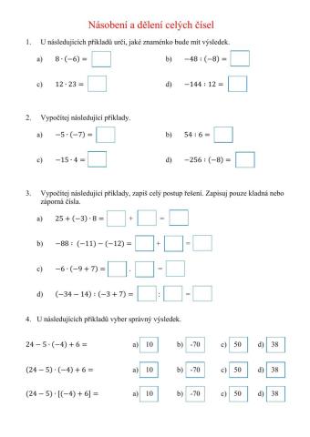 Násobení a dělení celých čísel