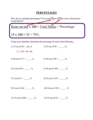 Calculating percentages