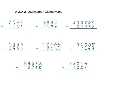 Dodawanie i odejmowanie pisemne