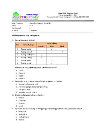 UAS-PAS GANJIL IPA Kelas VIII TA 2020-2021