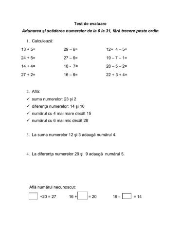 Test de evaluare MEM, cl 1