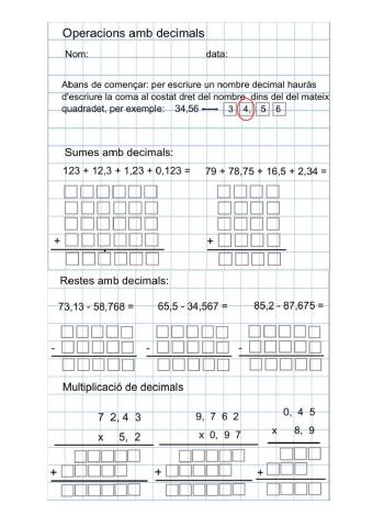 Sumes, restes, multiplicacions i divisions amb decimals