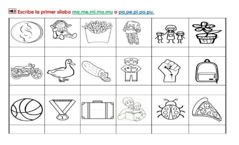 Escoge la primera sílaba de la m o la p.