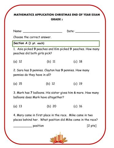 Math Application Christmas Exam final