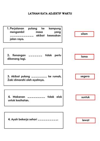 Latihan kata adjektif waktu