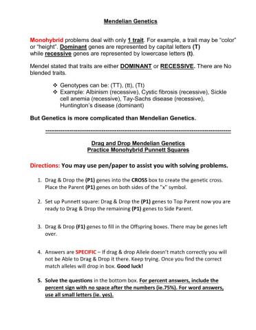 Mendelian Monohybrid Crosses