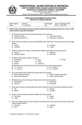 Soal pas gasal prakarya 9 2020-2021