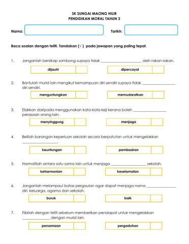 Kuiz Pendidikan Moral Tahun 3 (Nilai Kesederhanaan)