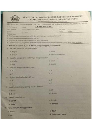 Final Assessment of Class 1 FIQIH Semester