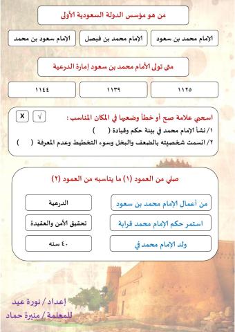 ورقة عمل تفاعلية - الدولة السعودية الأولى