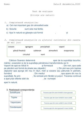 Test de evaluare - Pământul, mediu de viață