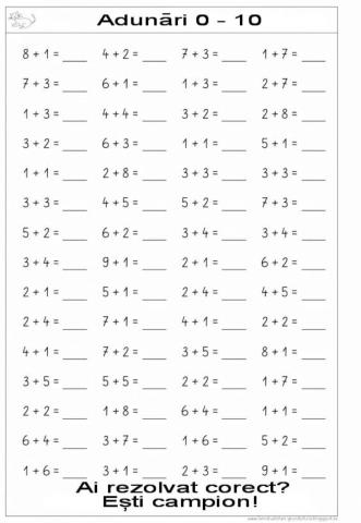 Adunarea și scăderea 0-10