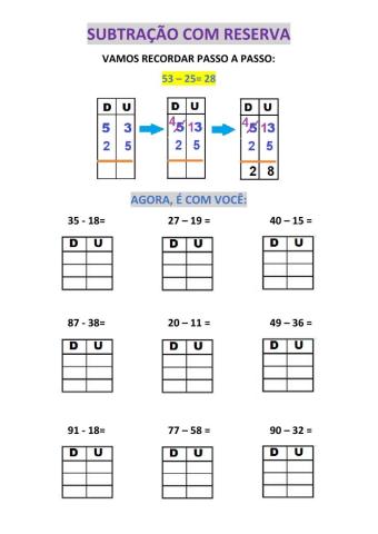 Subtração com reserva