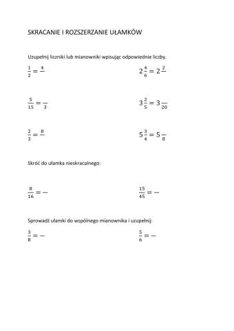 Kartkówka- skracanie i rozszerzanie ułamków