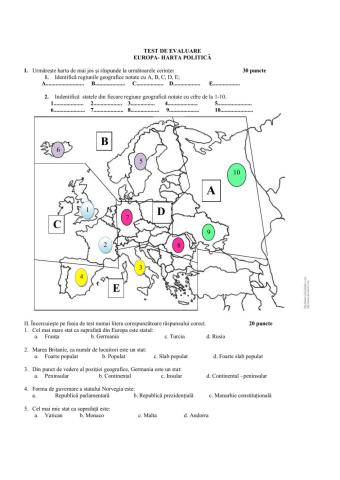 Test- Harta politica a Europei