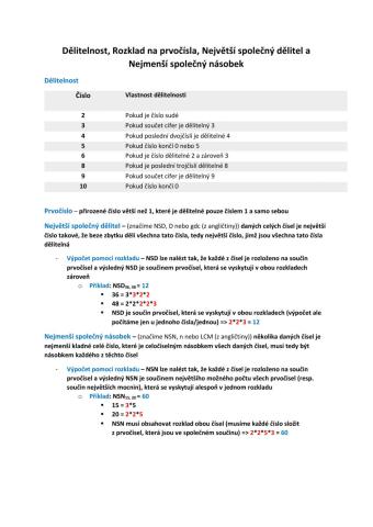 Dělitelnost, Rozklad na prvočísla, Největší společný dělitel a Nejmenší společný násobek