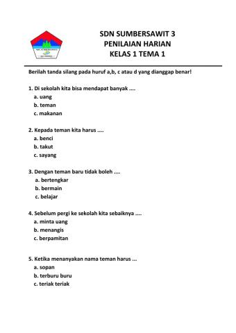 Kelas 1 tema 1 5S