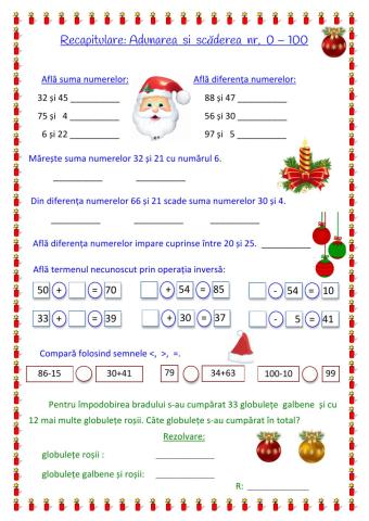 Recapitulare: Adunarea si scăderea 0 - 100