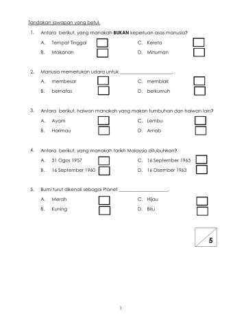 PSSAS Tahun 5 - Kuiz Bil. 1