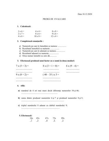 Evaluare matematica - inmultirea