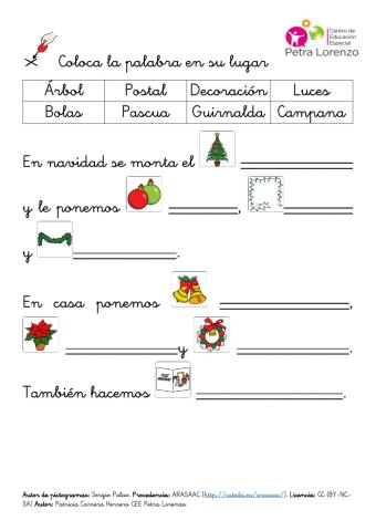 SA Navidad. Completar texto con los nombres